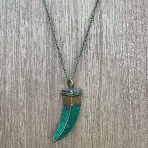 Handmade Malachite Horn Necklace on Bronze Chain